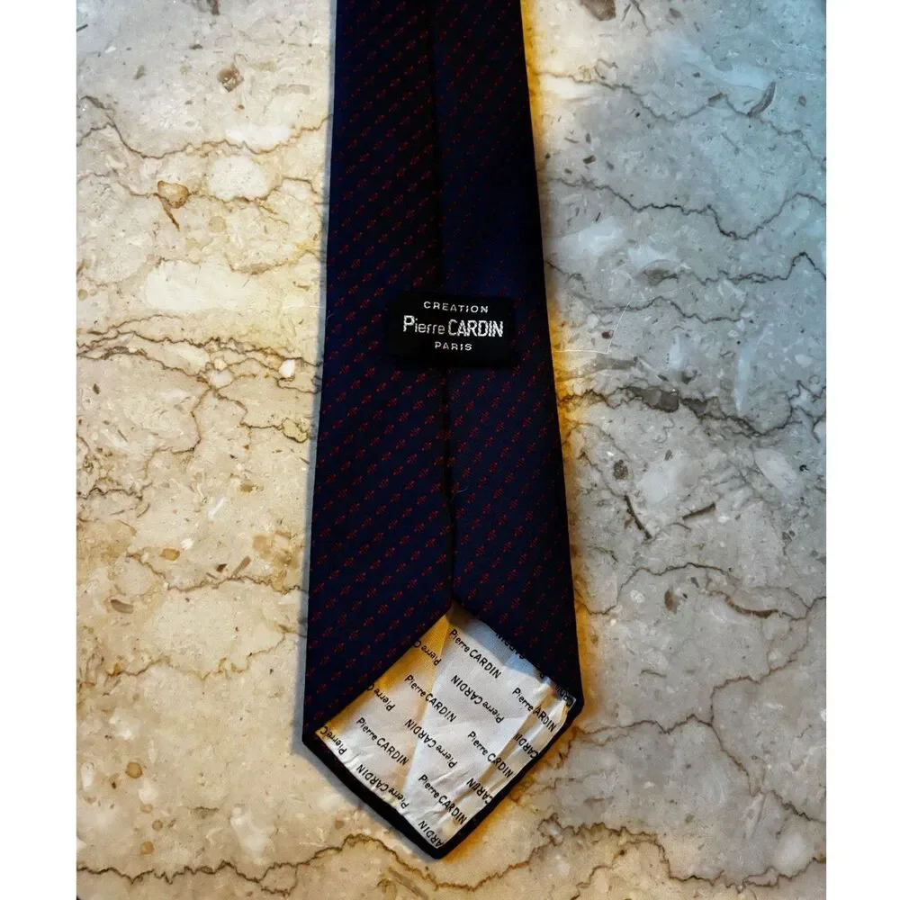 Vintage Mens Tie Creation Pierre Cardin Paris Navy Red Excellent Condition